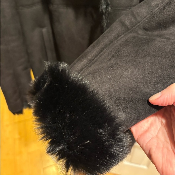 Black Faux Fur Shearling Suede Penny Lane 90s Glam Goth Coat Charlotte Simone - Picture 7 of 8